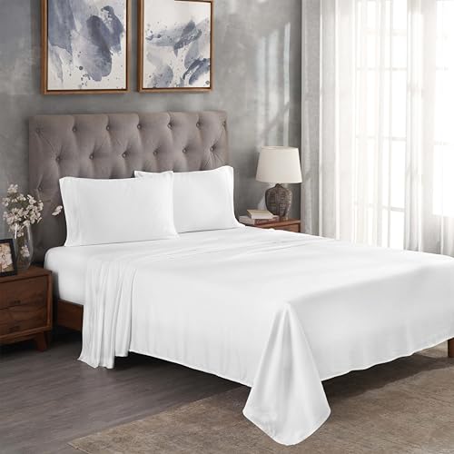Superior Modal from Beechwood 300-Thread Count Solid Deep Pocket Sheet Set, King, White, 4-Piece SetxSuperior