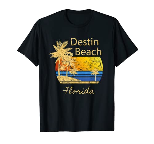 Destin Beach Florida - Arte de atardecer envejecido Camiseta
