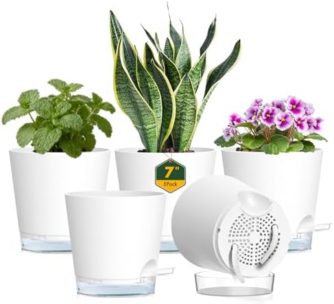 Amazon.com: Meowell 7 inch Self Watering Pots for Indoor Plants, 5 Pack ...