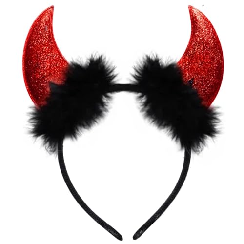 Jonami Teufelsohren, Haarreifen, Teufelchen Outfit, Teufel Hörner Rot Schwarz, Glitzer, Sexy Damen Verkleidung, Satan Outfit, Kopfschmuck Karneval,...