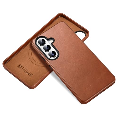 ICARER Lederhülle für Samsung Galaxy S26 6.3 2026, Echtes Leder Hülle Tasche Schlanker Rückdeckhülle [Anti-Fingerabdruck] [Anti-Kratzer] [Drahtloses Ladung] Schutzhülle für Galaxy S26-Braun