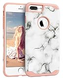iPhone 7 Plus Case, Imikoko™ Hard Marble Case Hybrid Protective Soft Silicone With Hard PC Plastic White Marble Case Slim Cute Case Cover For iPhone 7 Plus (Rose Gold)