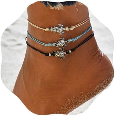 Boho Turtle Anklets String Bead Anklets Layered Turtle Ankle Bracelets Fashion Summer Beach Anklet for Women