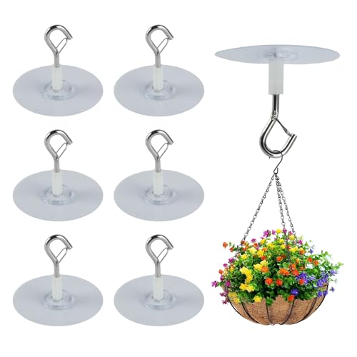XhjzgcTech 6 Stück Klebehaken Extra Stark Deckenhaken Selbstklebende Deckenhaken Ohne Bohren, Schwerlast Decke Wandhaken Mit Sicherung für Bad Küche Büro Pflanzen Blumentöpfe Dekorative Lampe