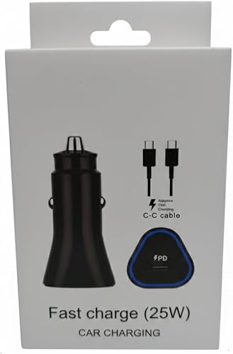 PD 25w-USB-C Car Charger with PD Fast Charging, Type-C Cable, Black