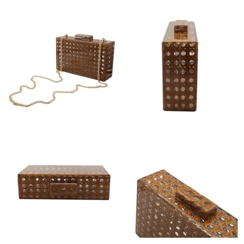 Image of RomanticDesign Women Acrylic Handbag Rattan Woven Pattern Square Box Crossbody Handbag Shoulder Bag Chain Purse