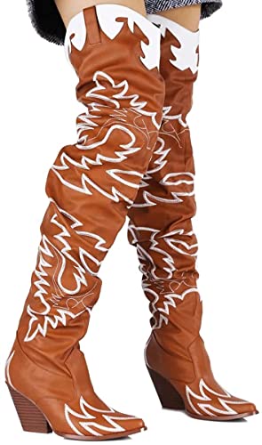 Cape Robbin Kelsey-21 Cowboy Boots Women, Over The Knee Western Cowgirl Boots With Chunky Block Heels, Fashion Dress Boots For Women - Terracotta Tan Size 11 #TOP2