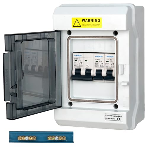 CHENGPI Coffret Electrique Etanche, Boitier Etanche Electrique Exterieur Avec Interrupteur de Fuite 2P 40A 30MA et Disjoncteur Aternatif,Tableau Electrique 1 Rangée 4 Modules