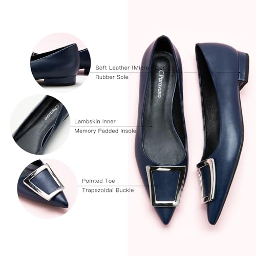 C.Paravano Ballet Flats for Women | Pointed Toe Shoes | Comfortable Slip On Leather Flats | Dressy Flats for Work Party (Size 11, Blue)4