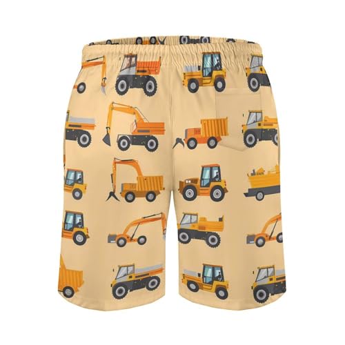 Cartoon Excavator Truck Pattern Men's Swim Trunks Lightweight Bathing Suit Board Shorts Hawaiian Beach Swimwear2
