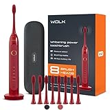 WOLK T6421 Ultra Whitening Toothbrush with Pressure Sensor & 5 Brushing Modes, 8 Dupont Brush Heads, Premium Travel Case, Rechargeable., Maroon
