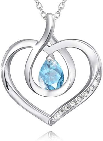 Agvana March Birthstone Jewelry Aquamarine Necklace for Women Sterling Silver Forever Love Infinity Heart Pendant Necklace Mothers Day Anniversary Birthday Gifts for Women Girls Mom Wife Her
