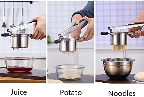 Potato Ricer Set with 3 Interchangeable Discs (Fine, Medium, Coarse) and Grip Handle Stainless Steel Potato Masher Large Capacity Fruit Masher Juicer Vegetable Strainer Manual Kitchen Gadget