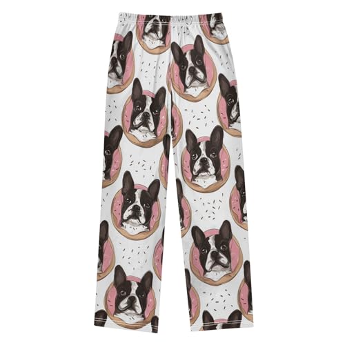 ZZXXB French Bulldogs Print Boys Long Pants Soft Trousers Elastic Waist Kids Lounge Bottoms with Pockets S-XL2