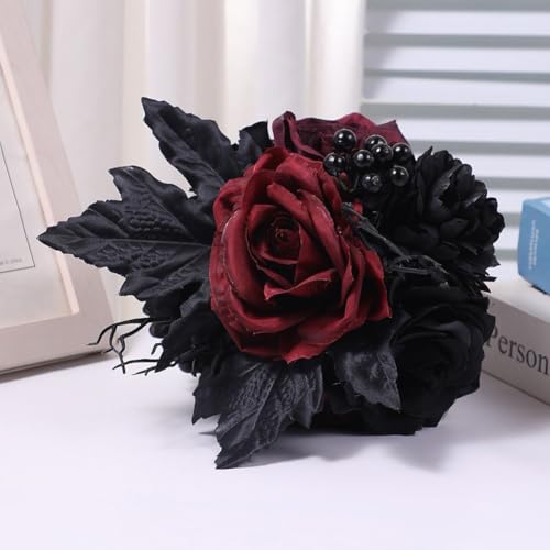 Ramos artificiales para bodas y compromisos con rosas negras de estilo gotico 6