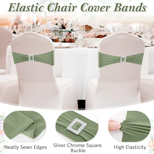 image for CHENGU 50 Pcs Spandex Chair Sashes with Square Buckle Slider Stretch C