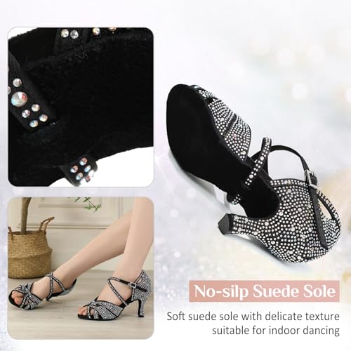 Women's Latin Dance Shoes Rhinestones Satin Professional Bachata Performance Salsa Ballroom Dance Shoes,Model L3884