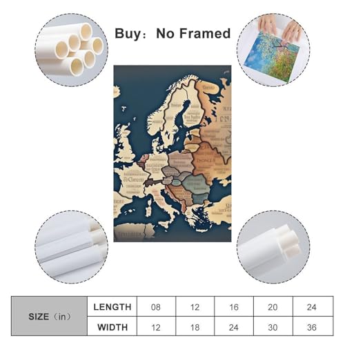 Mapa de Europa en lienzo elegante para decorar el salón o un dormitorio sofisticado 2