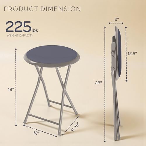 Image of Lavish Home Portable Folding Stool with Backless Seat Set of 4, Gray, 18 inch | Compact Counter Bar Stools with 225lb Capacity, Collapsible Stools for Kitchen, Dorm, RV, Camping, Rec Room or Extra Seating