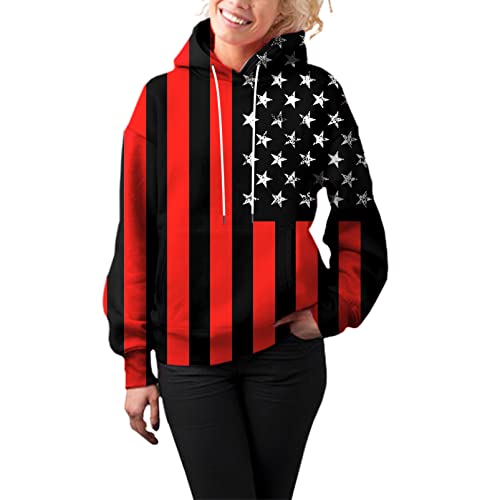 Eowjeed Men Hoodies Sweatshirts 4Th Of July Hoodie Jacket Unisex Usa Flag Design Hoody Pullover Sweater For Women 3D Print Hooded Sweatshirt With Pocket Xx-Large #TOP3