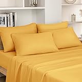 HOMEIDEAS Queen Size Bed Sheets - 6 Piece Set (Gold) - Extra Soft Brushed Microfiber 1800 Bedding Sheets, Deep Pocket, Wrinkle & Fade Free