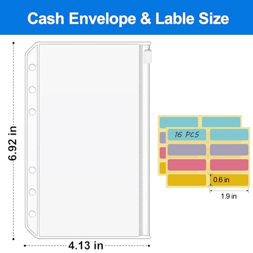 image for KTRIO 16PCS A6 Binder Pockets 6 Holes Cash Envelopes for Budgeting, Cl