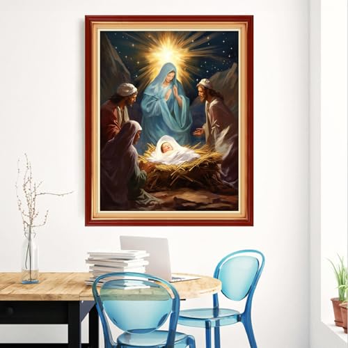 Image of Magxvouy Cross Stitch Kits Stamped Full Range of Embroidery Kits,Cross Stitch Patterns Needlework Kits for Beginners 11CT Printed Kits&Nativity 16x20 inch