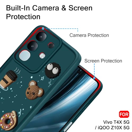 Image of TheGiftKart Back Cover Case for iQOO Z10x 5G / Vivo T4x 5G | Cute Fun Cartoon 3D Bear Coffee Case | Full Camera Protection | ShockProof Back Cover Case for iQOO Z10x 5G / Vivo T4x 5G (Silicone, Green)