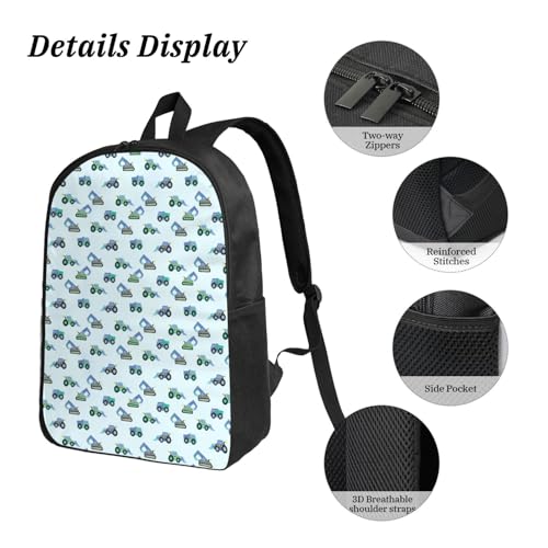 Machinery Excavator 17 Inch Backpack Sets Lunch Bag Lightweight Daypack for Men Women 3Pcs3