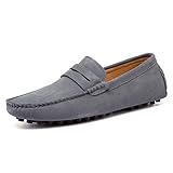 Go Tour Men's Penny Loafers Moccasin Driving Shoes Slip On Flats Boat Shoes Grey 43