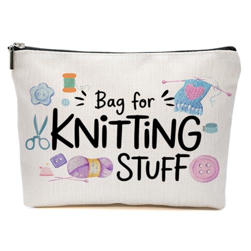 JIUWEIHU Crochet Gifts Makeup Bag, Knitting Gift Cosmetic Bags Travel Organizer Bag Zipper Pouch, Christmas Birthday Gifts for Women Sister Mom Friend, Crochet Gift for Crochet Lovers