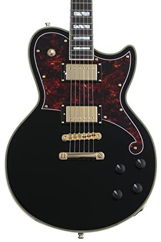 D’Angelico Deluxe Atlantic Solid Black guitare électrique avec étui - Les Beatles, Paul McCartney, John Lennon, RIngo Starr, George Harrison D'Angelico Deluxe Atlantic Solid Black guitare électrique avec étui