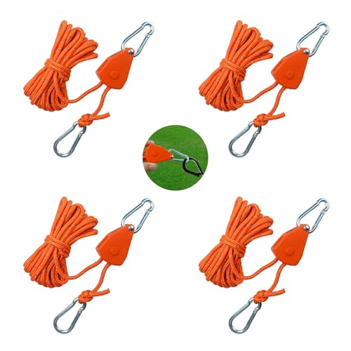 4 Stück 4M Seilratsche Sonnensegel Reflektierend Abspannseile Seil mit Haken Seilspanner, Abspannseil mit Verstellbarer Seil Ratsche, Einstellbare Nylon Schnurspanner für Sonnensegel, Wäscheleine