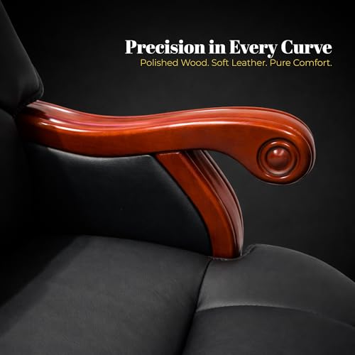 Image of Lakdi The Furniture High-Back Pure Leather Office Chair with Recliner, Swivel, Adjustable Height, Armrests, and Lumbar Support for Boss /Director & Executive - 111011282 BLK PL