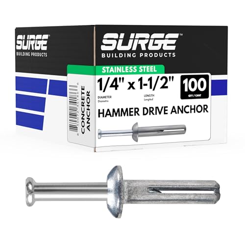 1/4" X 1-1/2" Stainless Hammer Drive Nail in Concrete Anchor with...