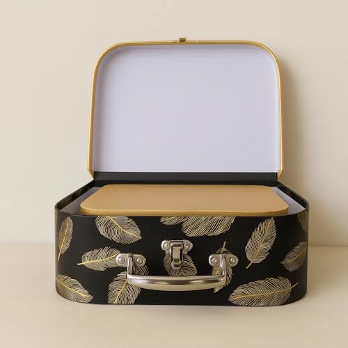 Image of Oasis Pack of 3 Premium Trunk Style Gift & Flower Hamper Boxes With Handle | Classic Bouquet Box for Flower Arrangements & Gift Hampers | Decorative Gift Packaging Box - Brown & Gold