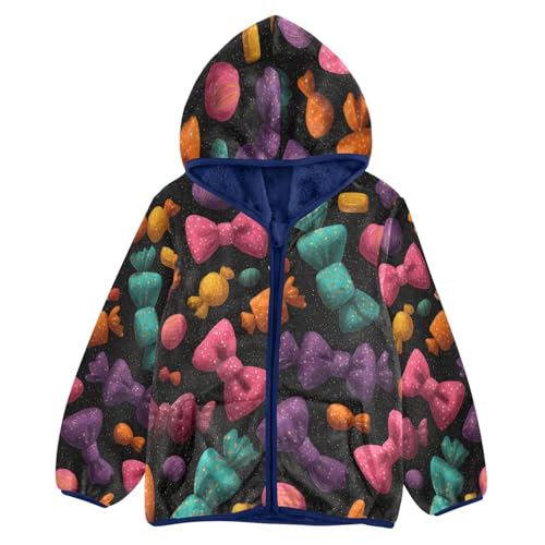 Colorful Bow Ties on Black Toddler Fleece Jacket Girl Boys Hooded Fleece Jacket Coat Warm Outwear Zip-up 3-10T