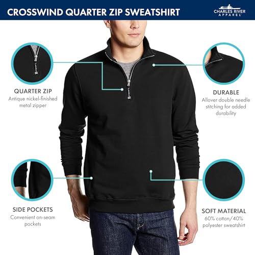 Image of Charles River Apparel Unisex Crosswind Quarter Zip Sweatshirt, Soft Cotton Blend Pullover with Pockets