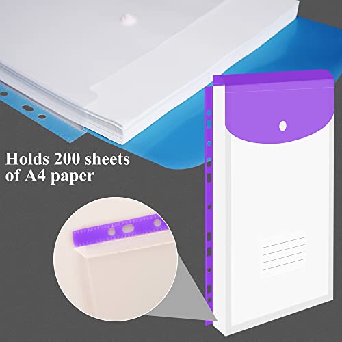 12 Pack Plastic Envelopes Binder Pocket 11 Holes Expandable Binder Folders For 2/3/4 Ring Document Pouch With Snap Button & Label Loose-Leaf Transparent For School Home Office (Vertical-Opening) #TOP5