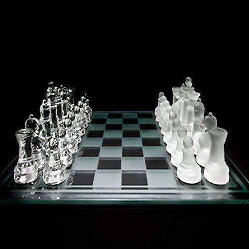 STHITI Glass Chess Set with Glass Board | Frosted & Clear Glass Chess Pieces | Mind Game for Adults | Strategy/Outdoor Game (Set of 1)(20x20cm)