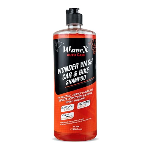 Wavex Wonder Wash Car Shampoo 1L pH Neutral Formula For Spot Free Cleaning - Honey Thick, Luxurious Suds Always Rinses Clean, Peach Fruit Fragrance