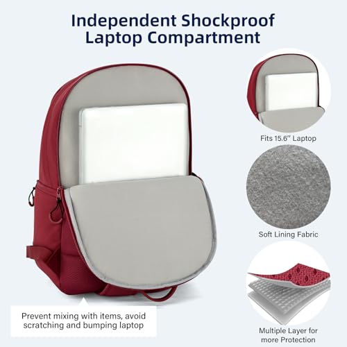 Carry On Travel Backpack For Women, 18 Inch Water Resistant Large Backpack Lightweight Bookbag For Men, 8x14x18 Personal Item Bag Casual Daypack Backpacks For Work Office Commuter (Burgundy)4