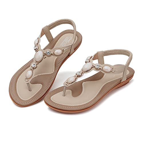 Image of SHIBEVER Flat Sandals for Women Dressy: Summer Comfortable Dress Thong Flats Sandal
