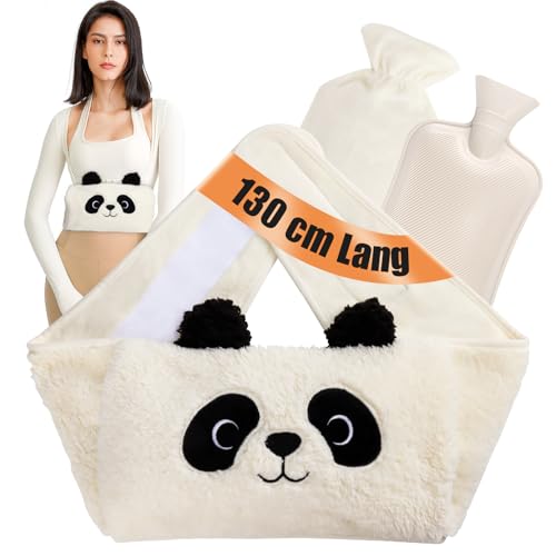 PBWZF 130 cm 3 en 1 Panda Bouillotte Ceinture avec Housse Peluche et Ceinture, Bouillotte Regles Douloureuses Bouillote eau Chaude pour Taille, Cou, Épaule, Dos, Ventre Chaud