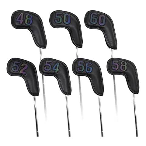 Prof 7Pcs Leather Wedge Golf Iron Head Covers Protective Club Waterproof & Scratch Resistant 48 50 52 54 56 58 60 Degree (Black Gradient Number) Cover