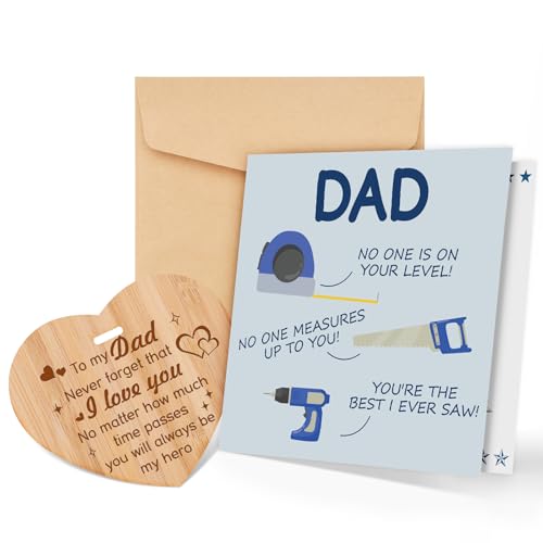 Welsky Dad Birthday Card, Gifts for Dad Greeting Cards with Wooden Heart Plaque, 60th 70th 80th 90th Birthday Cards for Father from Daughter Son