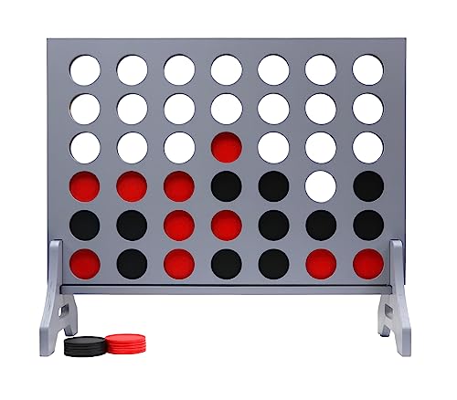 Image of Giant 4 in a Row Game for Family & Adults - Tailgating Pros Jumbo Grey Wooden Four in a Row Indoor & Outdoor Yard Game for Family Party Fun, Portable Activities for Patio, Backyard, and Camping