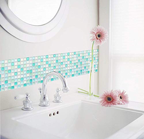 Yoillione 3D Mosaic Tile Sticker Removable Wallpaper Tile Blue, 3D Self Adhesive Wall Tiles Bathroom Wall Tiles For Kitchen Backsplash Blue, Pvc Square Decorative Vinyl Tile Decals, 4 Sheets #TOP2