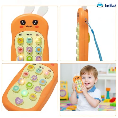 Image of FunBlast Cartoon Musical Mobile Phone for Kids, Mobile with Light & Sound Toys for Babies | Educational Toys for Kids 3+ Years /Boys /Girls-1 Unit (Bunny-Orange)