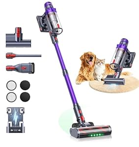 SMOTURE VAC02 Cordless Vacuum Cleaner,600W 50KPA Stick Vacuum with Removable Battery (65Mins ECO), Mattress vacuum,Auto-Mode Touch Screen,Wall Mount & Fragrance Tablet for Floor Carpet